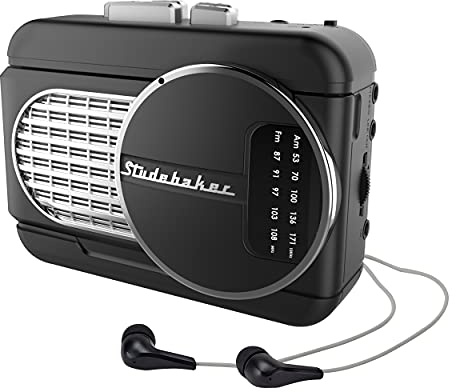Studebaker Walkabout II Personal Stereo Cassette Player with AM/FM Radio and Built-in Speaker (Black/Silver)