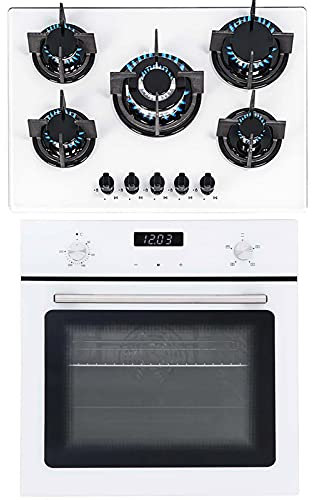 SIA 60cm White Single Electric True Fan Oven & 70cm White 5 Burner Gas Glass Hob
