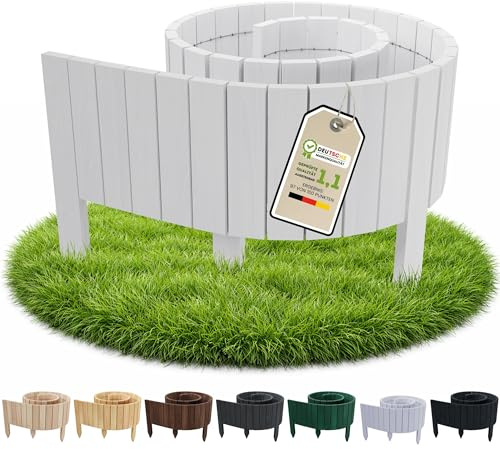 Floranica Rollborder II Flexibelt trästaket 200 x 20 cm Vit Tallträ Blomsterrabattkant Gräskant Dekoration Trädgårdsstaket