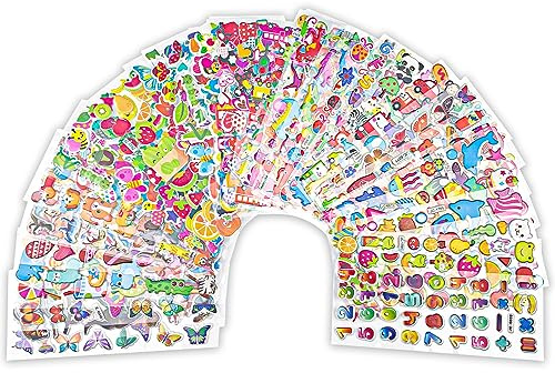 Magrimaxio 40 ark 3D-klistermärken för barn, puffy klistermärken, återanvändbara klistermärken för barn, återanvändbara klistermärken, för scrapbookingmaterial, gratis hantverk, scrapbooking