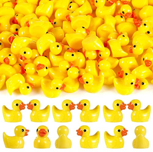 Fanshiontide Mini Enten 100 Stück,Figuren Kleine Enten Harz Tiny Ducks, Mini Tierfiguren für Aquarium Miniaturgarten Figuren Deko DIY Potting Micro Landschaft Dekorationen(Gelb)