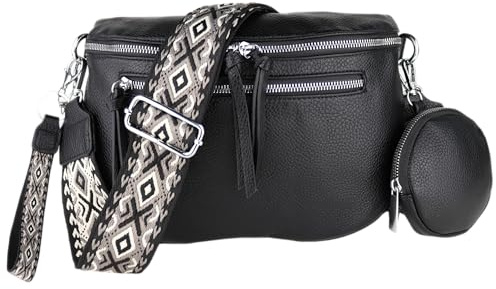 MIRROSI® Bauchtasche Damen, Veganleder 30x20x9cm, Umhängetasche, Brusttasche, Crossbody bag, Kunstleder leder, verstellbare Schulterriemen Bohemian Style (Dunkelgrau)