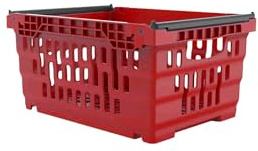 AUTORCE Stacking Nesting Crate Ventilated With Bale Arm Plastic Box, Durable Foldable Stackable Crate Supermarket Storage Box (20 Litre - 300x400x200mm - Red)