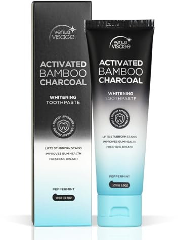 Venus Visage Activated Charcoal Toothpaste for Whitening - Effective Teeth Whitening Toothpaste for Surface Stains - Peppermint Flavor (3.7 oz/105 g)