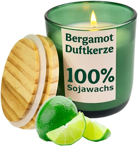 Candloosh Duftkerze aus natürlichem Wachs, Bergamotte, grüner Apfel & schwarze Johannisbeere, 200 g, 45 Stunden Brenndauer, Geschenk für Frauen