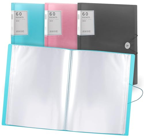 Cartelline Portadocumenti, Formato A4, 60 Tasche, Formato A4, Con Maniche In Plastica E Corda Di Sicurezza, Cartellina Per Presentazioni, Progetti Per Scuola E Ufficio (Blu)