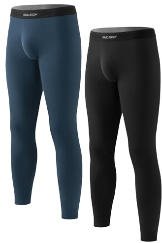 DAVID ARCHY Men's Thermal Bottoms Viscose Polyacrylic Cotton Blend Warm Moisture-Wicking Base Layer Pants Underwear Trousers with Open Fly 2-Pack Suitable 32°F to 50°F