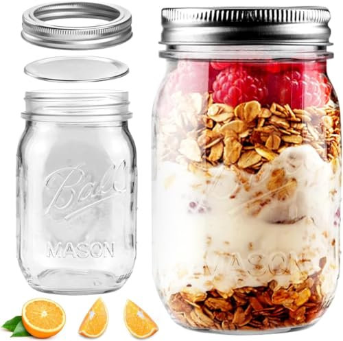 Showvigor Lot de 2 Bocaux en Verre 500ml Style Mason Jar Couvercles Amovibles Hermétiques pour Confiture Miel Conservation Préparation Repas Yaourt Overnight Oats Cadeau Mariage