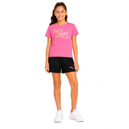 PUMA Conjunto de pantalones cortos activos para niñas, camiseta de rendimiento de 2 piezas y pantalones cortos de gimnasio o pantalones cortos de bicicleta, atuendo atlético para niñas (7-14), negro,