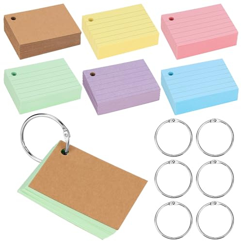 QWORK® 500 Stück A8 Karteikarten, Linierte Karteikarten mit Binderingen, 75x45mm Vokabelkarten Lernkarten