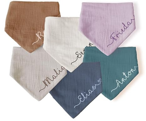 ARTEE Personalisiertes Halstuch Dreieckstuch aus Musselin Gaze 100% Baumwolle für Babies und Kleinkinder in 2 Grössen erhältlich, mit Namens Personalisierung aus OekoTex zertifiziertem Druckmaterial