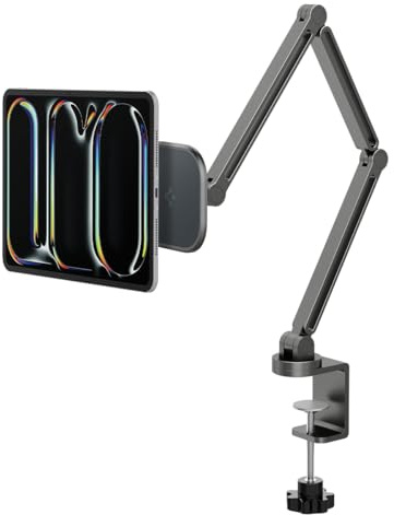 Spigen OneTap Magnetic Tablet Stand Holder Clamp [Included Metal Ring] Adjustable Dual Arm Mount Heavy-Duty for Desk, Bed, Compatible with iPad Pro Air Mini M3 M4 M5 9th 11th 13th Galaxy Tab and More