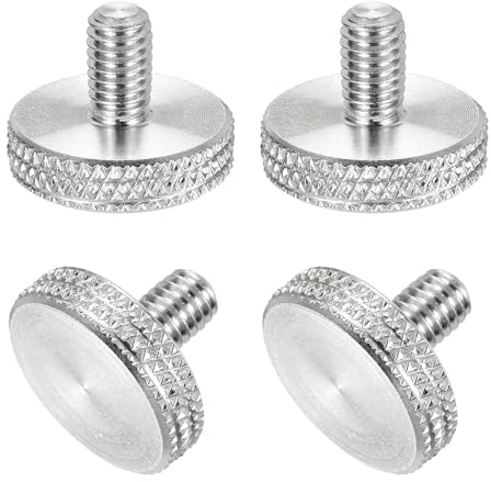 sourcing map 4 Pcs M6x10mm Flat Head Knurled Thumb Screws, 304 Stainless Steel Fully Threaded Thumbscrew Bolts Fasteners for PC Computer Cases Graphics Card, Silver