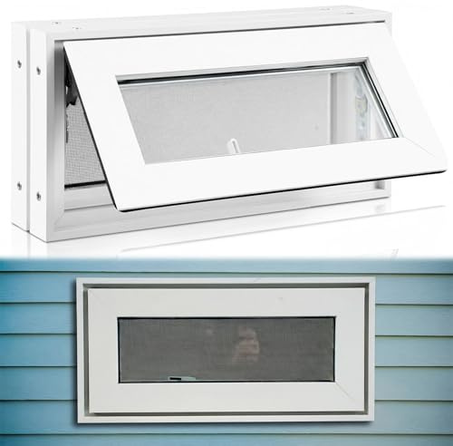 CroBlissful 1 Pcs 16'' x 8'' Small Basement Windows White Vinyl Bathroom Window Shed Window Mobile Home Windows with Double Glazing Screen for Glass Block Cabins House Garage (Clear Glass)