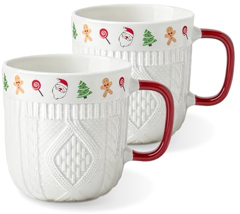 Calkkrer 2 delar röd vit jul keramisk mugg med reliefdesign, festlig julkopp, julkaffemugg, jultomtemugg, presentidé