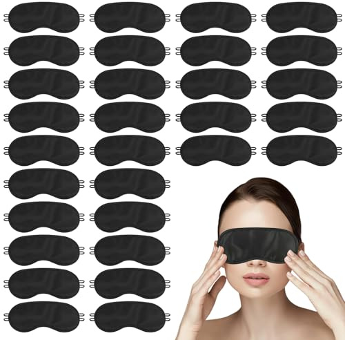 30 Pièces Masque de Sommeil, Respirant Bandeau Yeux Sommeil, Anti-lumière Masque pour Les Yeux Homme/Femme, Sleeping Mask avec Sangles Elastiques, Masques Nuit pour Voyage, Maison, Avion (Noir)
