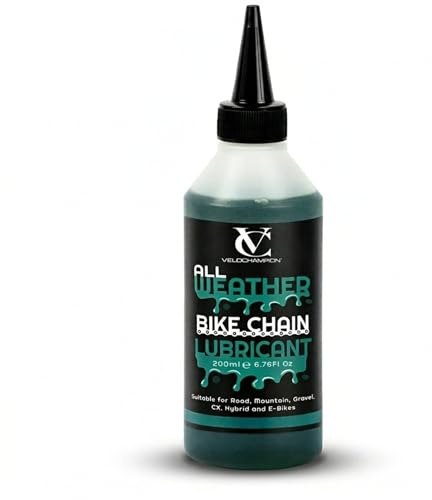 VeloChampion All Weather Bike Chain Lube 200ml, Made in the UK | PTFE Free Bike Chain Oil for Smooth Gear Shifting & Drivetrain Protection. Dry & Wet Bicycle Lubricant for Road, MTB & Ebike