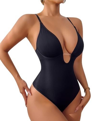 Ausing Body gainant pour femme - String gainant élégant - Dos nu - Col en V - Sexy - Doux - Stretch - S-3XL