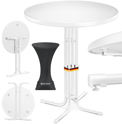 KESSER® Mesa alta plegable de 80 cm de diámetro, redonda, para gastronomía, para uso en interiores y exteriores, color blanco