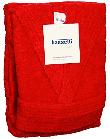 ACCAPPATOIO BASSETTI UOMO DONNA CON CAPPUCCIO SPUGNA DI PURO COTONE 360gr/m² (L - 50 / 52, ROSSO - 1139)