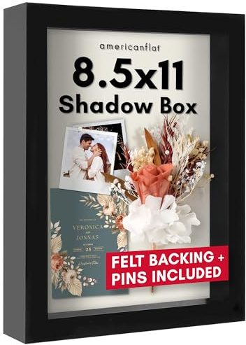 Americanflat 8.5x11 Shadow Box Frame with Shatter-Resistant Glass - Silhouette Collection - Large Shadow Box Display Case for Tabletop and Wall Display - Black with Soft Felt Back