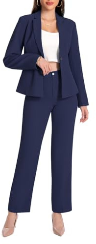 YUNCLOS Womens Suits 2 Piece Set Business Casual Long Sleeve Blazer and Pants Suit for Work Office Navy Blue
