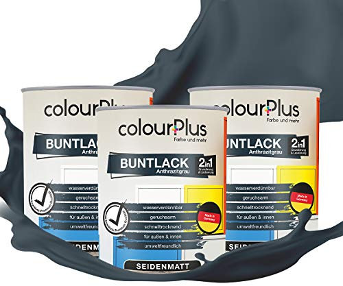 colourPlus® 2en1 Pintura de color (2,25L, RAL 7016 gris antracita) satinado mate pintura acrílica - pintura para juguetes infantiles - pintura de madera - pintura de interior, tinte de madera