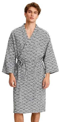 ITODA Unisexe Peignoir de Bain en Coton Robe de Chambre Nuit Kimono Japonais Douce Vêtement de Plage Sauna Hôtel Piscine Maison Natation SPA Yukata Confortable pour Femme Homme Cadeau Anniversaire