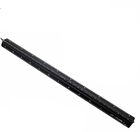 POWERTOOL - Righello triangolare in alluminio, scala 1:20, 1:25, 1:50, 1:75, 1:100, 1:125, standard 12 pollici, per architetti, studenti, disegnatori e ingegneri (nero, alluminio)