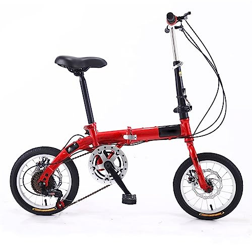 ZDXC Folding 14in Bicycle, 5 Speed Portable Student Compact Bicycle Urban Commuter Lightweight Bike for Men Women Child, 4 Colours