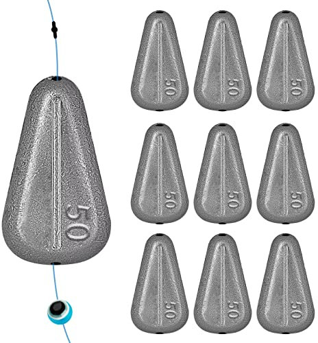 THKFISH Angelzubehör Set Gewichte Angeln Sinker No Roll Sinkers Bleigewichte No Snag Flache Inline-Sinker für Waller-Rigs -50G-10PCS