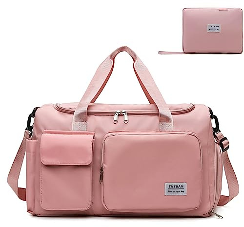 MIZAZBOX Folding Travel Bag, Gym Bag, Yoga Bag, Shoe Compartment Model, Wet and Dry Gym Bag, Lightweight Handbag(Pink)