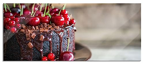Quadro in vetro panoramico, da parete in vero vetro, torta al cioccolato, 120 x 50 cm, con sospensione e distanziatore