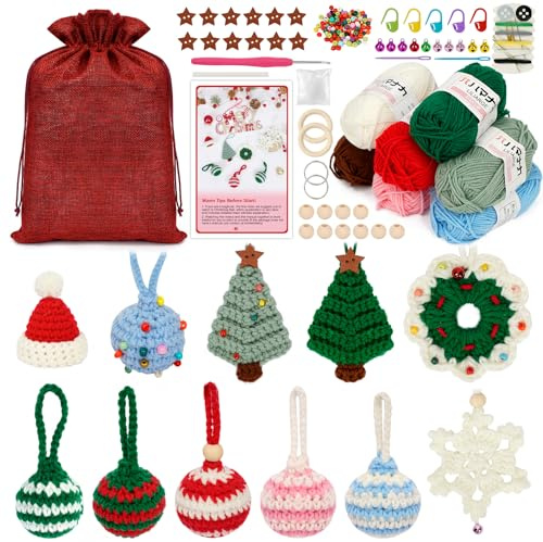 UHAPEER Beginner Crochet Kit, Christmas Crochet Kit for Beginners Adults Kids, Crochet Starter Kit with Step-by-Step Videos and Instruction, Christmas Tree Decoration, Boys and Girls Birthdays Gift