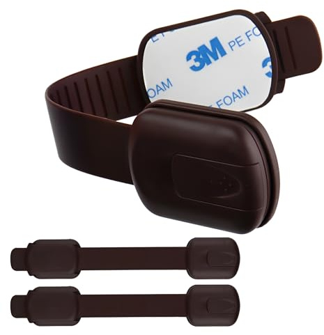 2 Pack Child Proof Cupboard Locks, Child Safety Cupboard Locks for Kitchen, Adjustable Child Safety Locks, Extra strong Adhesive, Baby Security for Cupboard, Cabinet, Fridge, Drawer, and Toilet(Brown)