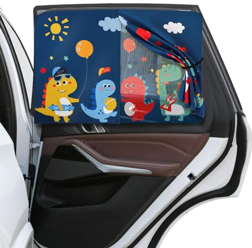 LUKIUP Lot de 1/2 pare-soleil de voiture pour bébé - 68 x 50 cm - Double couche - Magnétique - Dinosaures - Protection solaire - Rideau magnétique pour enfants - Pour fenêtre latérale arrière