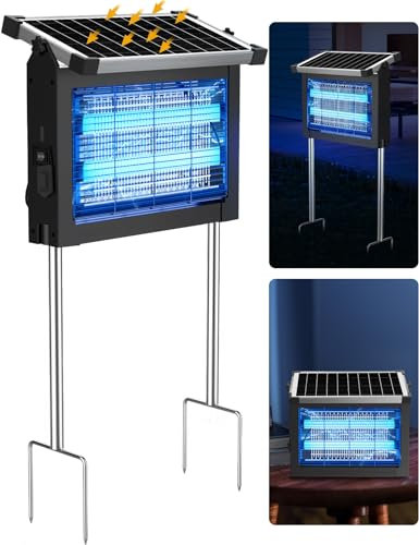 PRANITE Lampe Anti Moustique Exterieur, Solaire Mosquito Zapper Haute Puissance 4500 V, Panneau Solaire Fly Zapper sans Fil et Câble de Type C Rechargeable