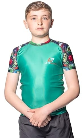Leverage Kids BJJ MMA Rash Guard - Jiujitsu, NoGi, Swimming Shirt, Diving Top, Rashvest, Boys Gift (UK, Age, 6 Years, 9 Years, Regular, Gamers Revenge)