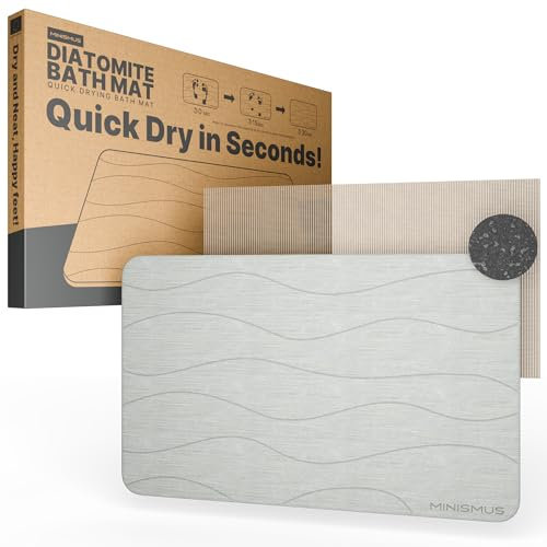 Minismus Badematte Stein 60x40cm - Diatomite Stone Bath Mat - Steinmatte Badezimmer - Stein Kieselgur - Duschvorleger Schnelltrocknend - Duschmatte