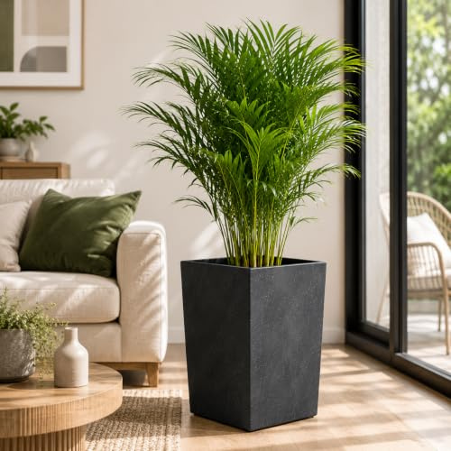 Gordanluk Square Planter Concrete effect plant pot Designed Flowerpot with plant riser extra large plant pots indoor plant pots outdoor flower pot (Concrete Black, 40cm x 40cm)