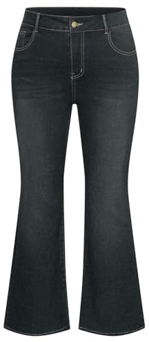 Hanna Nikole Jeans elásticos con corte de bota para mujer, talla grande, cintura alta, acampanados, elásticos, Hollín, 54