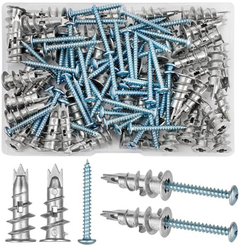 MirraSwit 100 Pièces Chevilles pour Placoplatre, Cheville Queue de Cochon, Cheville Autoforeuse Placo, Chevilles pour Plaques, avec Vis Autoperceuses pour Plaques de Plâtre