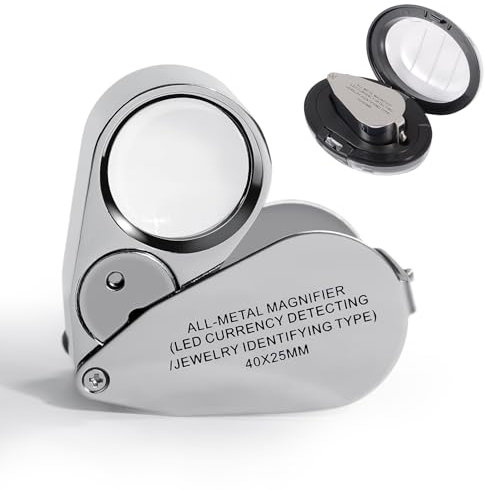 Juwelierslupe,40X Vergrößerung Metall Faltlupe,Faltlupe mit LED- und UV-Licht,Taschenlupe Geeignet für Kunsthandwerk, Schmuck, Karten, Stempel, Text, Antiquitäten