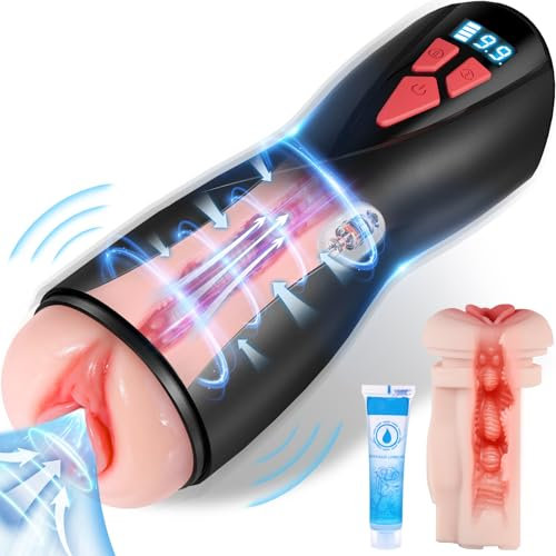 Male Masturbator Toys for Men, Lifelike Textured Vagina, Automatic Male Sex Toys Masturbator with 9 Thrusting & 5 Sucking Penis Pump Adult Toys with Sex Audio & LCD Screen,Penis Pocket Pussy