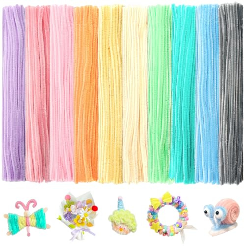 BULANGDE 500 Pfeifenputzer zum Basteln Pastell Bunte 30cm Lang 8mm Dick,Pfeifenreiniger Blumen Pipe Cleaner Set für DIY-Deko,Festdekoration,Spielen/Lernen,Kinder Handwerk (10 Farben)