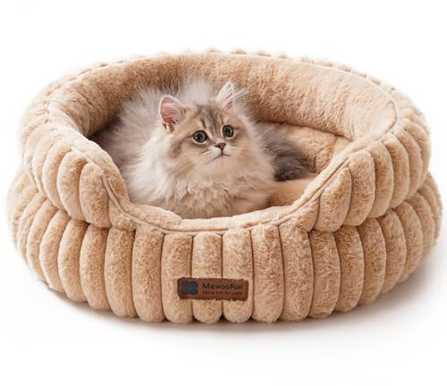 MEWOOFUN Cat Beds for Indoor Cats, Cat Bed Washable Kitten Bed Donut, Anti-anxiety Fluffy Calming Pet Bed for Puppy with Non-Slip Bottom
