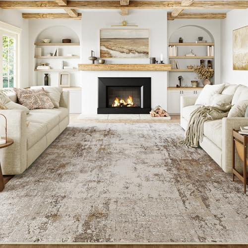 HUGEAR Modern Vardagsrum Matta 300x400cm Brun Grå Tvättbar Mattor | Halkfri,Sovrumsmatta Stor Rug,Sovrum,Kort Lugg Carpet,Matsal Rugs,Kontor Carpet,Barnrum,Inomhusbruk Golvmatta,Abstrakt