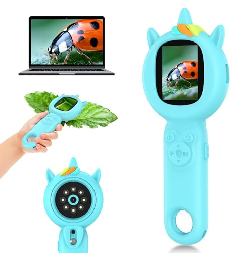 Microscopio para niños Mini portátil con pantalla: lupa digital portátil 500X con cámara HD - Juguetes de regalo para niños de 3 a 12 años, monedas, plantas, tarjeta SD de 32 GB
