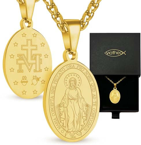 Viatheo® Mirakulös medalj för Mariana Skydd - Kristen smycke med gravyr Retro Hjärta - Tro Symbol för dop nattvardsgång Vuxna och barn