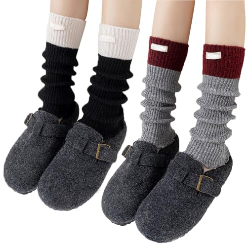 FOSDICK 2 Pares Calentadores de Piernas para Mujeres y Niñas, Calentadores de Punto Otoño e Invierno, Calentadore de Rodilla Cálidos para Botas, Leg Warmers para Ballet, Yoga, Danza